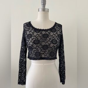 90s style black lace cropped top, small